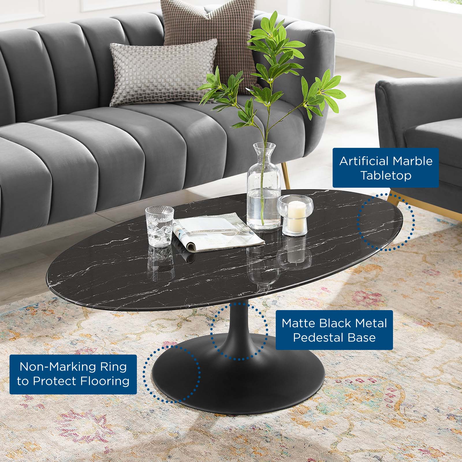 Lippa 48" Oval Artificial Marble Coffee Table By Modway - EEI-4886 | Modishstore - 4