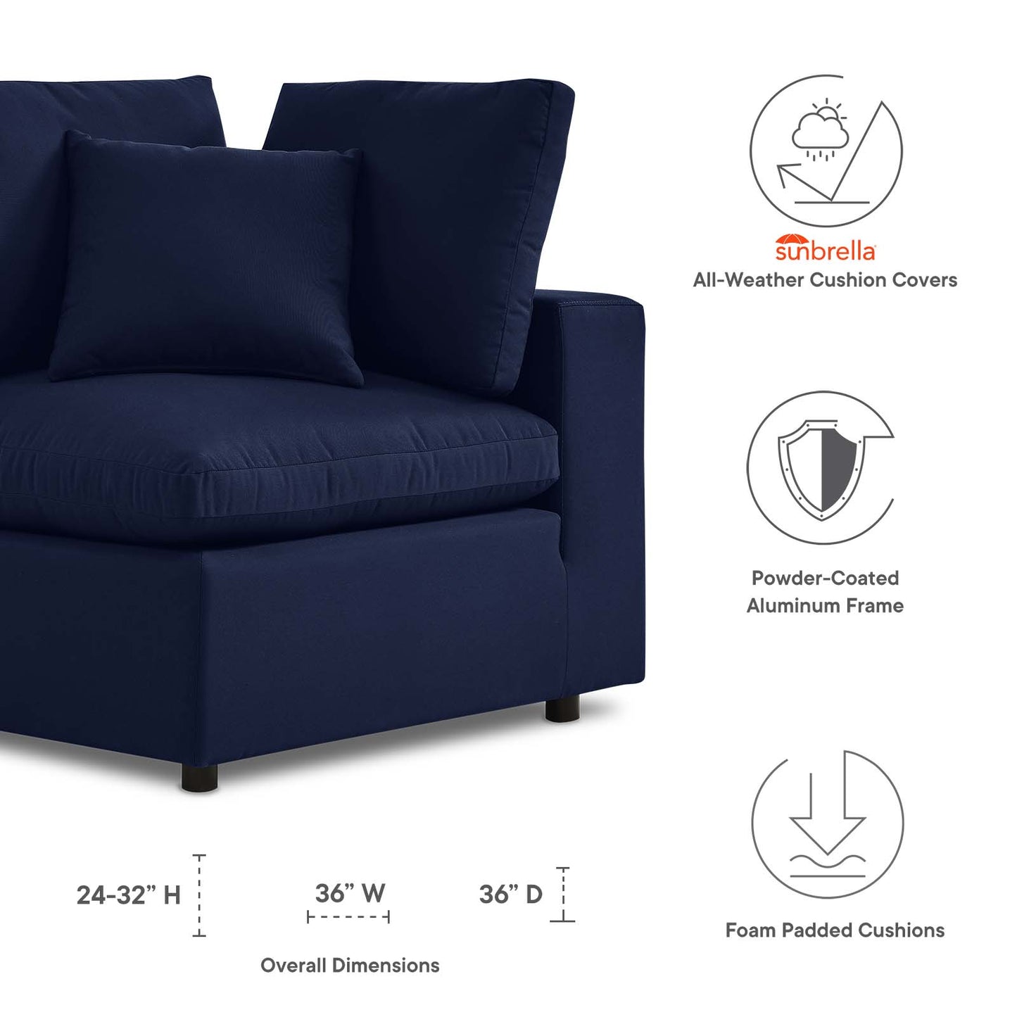Modway Commix Sunbrella® Outdoor Patio Corner Chair | Outdoor Sofas, Loveseats & Sectionals | Modishstore-6
