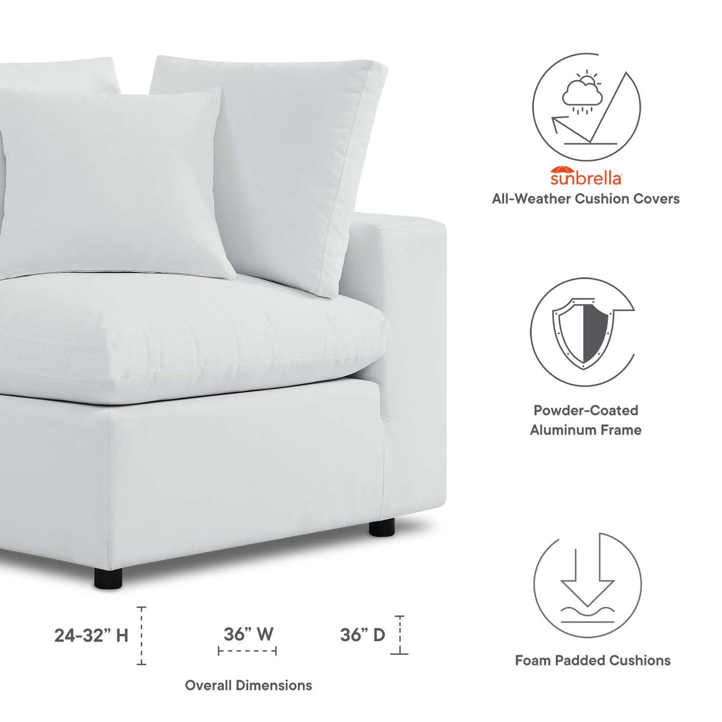Modway Commix Sunbrella® Outdoor Patio Corner Chair | Outdoor Sofas, Loveseats & Sectionals | Modishstore-20