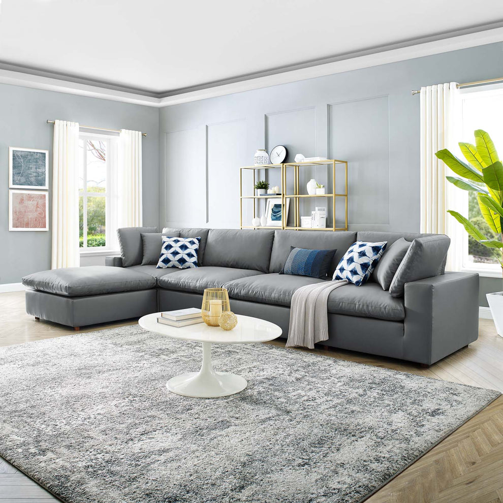 Modway Commix Down Filled Overstuffed Vegan Leather 5-Piece Sectional Sofa - EEI-4917 | Sectional | Modishstore - 1