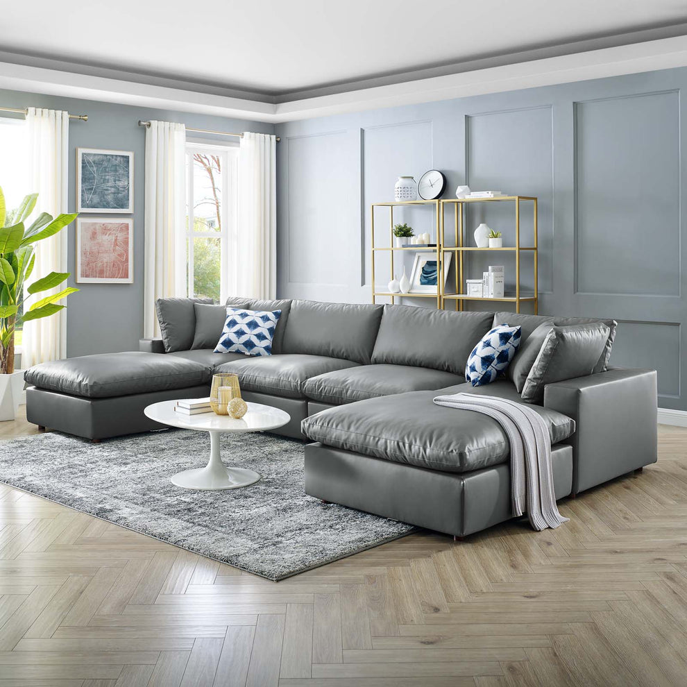Modway Commix Down Filled Overstuffed Vegan Leather 6-Piece Sectional Sofa - EEI-4918 | Sectional | Modishstore - 1
