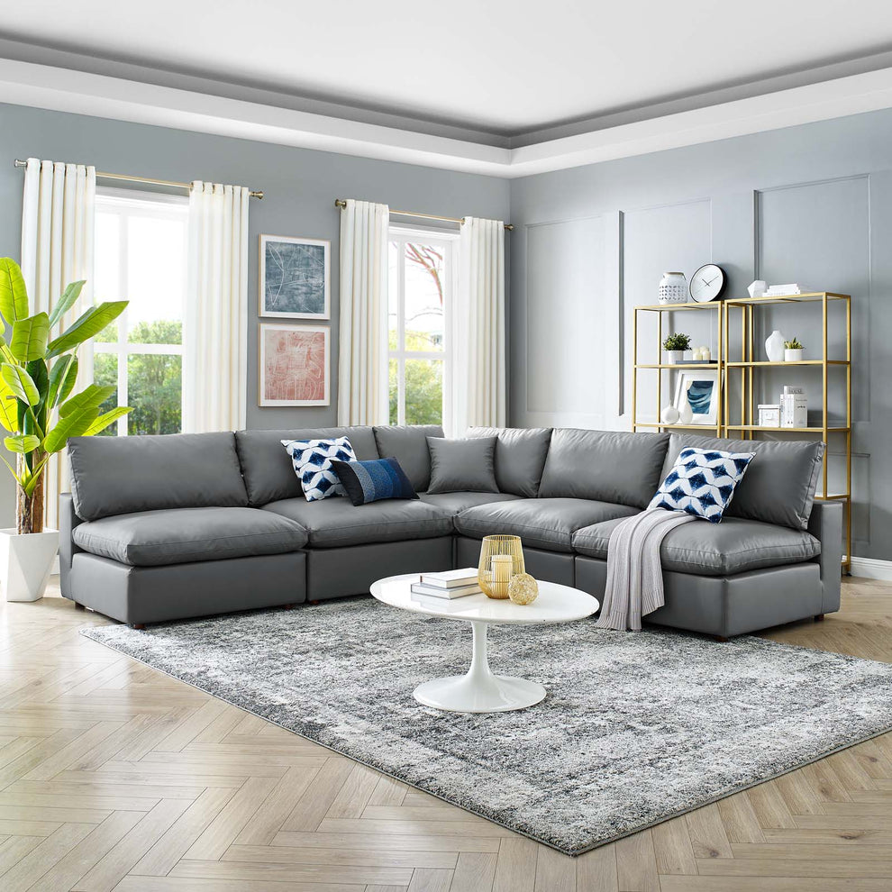 Modway Commix Down Filled Overstuffed Vegan Leather 5-Piece Sectional Sofa EEI-4919 | Sectional | Modishstore - 13