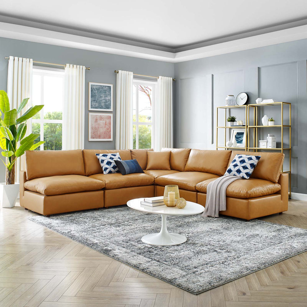 Modway Commix Down Filled Overstuffed Vegan Leather 5-Piece Sectional Sofa EEI-4919 | Sectional | Modishstore - 1