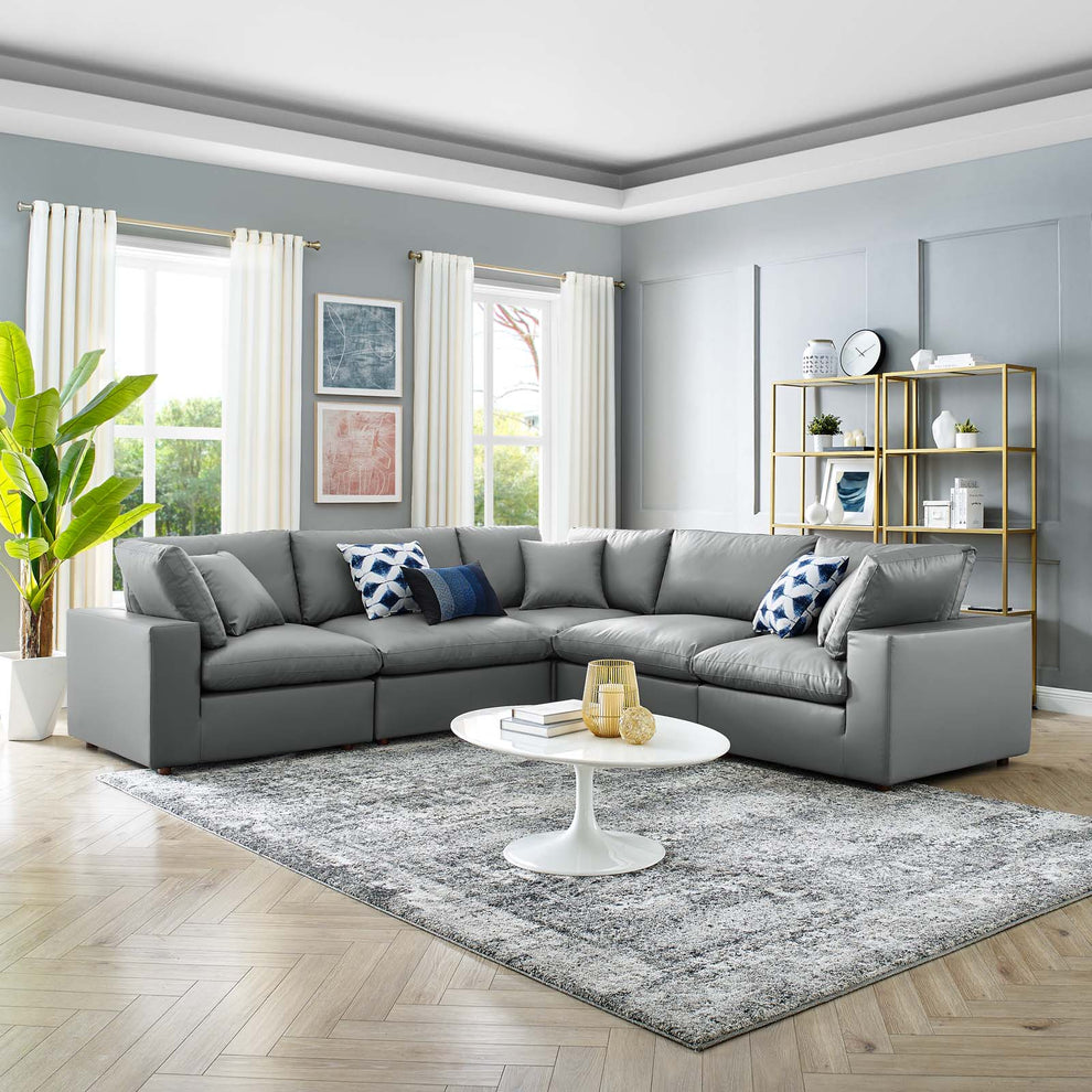 Modway Commix Down Filled Overstuffed Vegan Leather 5-Piece Sectional Sofa - EEI-4920 | Sectional | Modishstore - 1