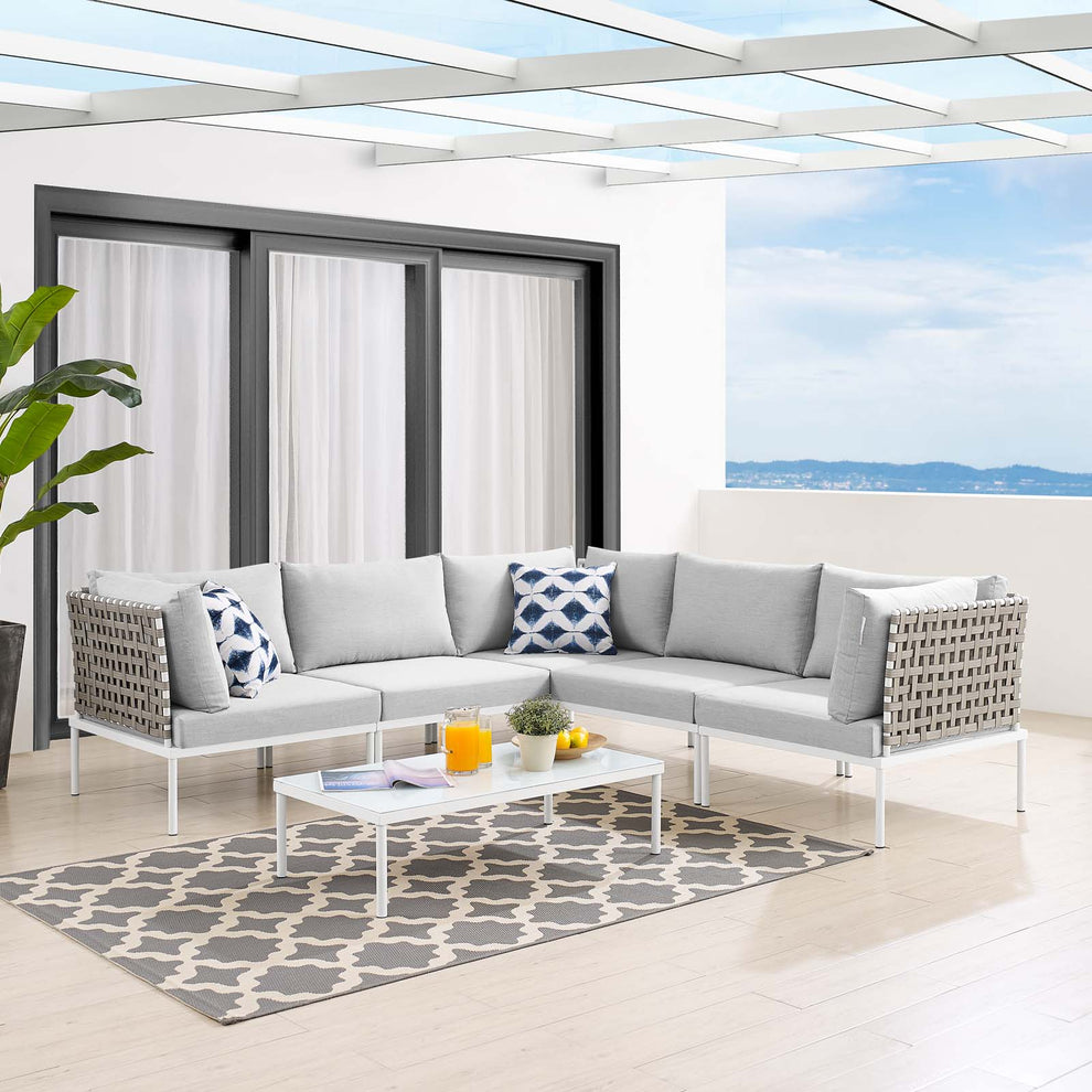 Harmony 6-Piece  Sunbrella® Basket Weave Outdoor Patio Aluminum Sectional Sofa Set By Modway - EEI-4927 | Outdoor Sofas, Loveseats & Sectionals | Modishstore - 1
