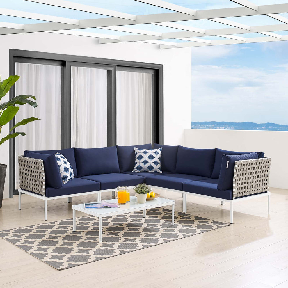 Harmony 6-Piece  Sunbrella® Basket Weave Outdoor Patio Aluminum Sectional Sofa Set By Modway - EEI-4927 | Outdoor Sofas, Loveseats & Sectionals | Modishstore - 17