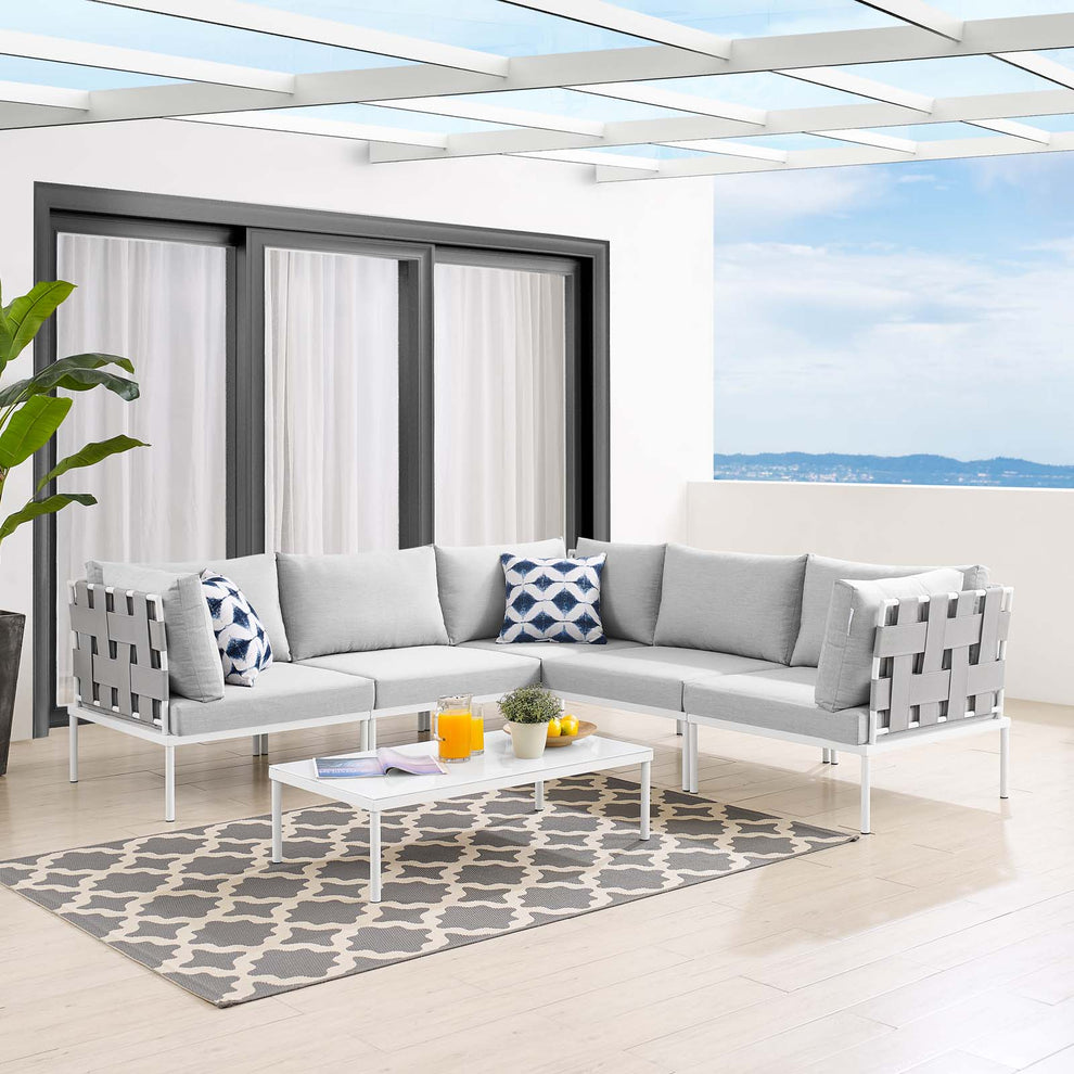 Harmony 6-Piece  Sunbrella® Outdoor Patio Aluminum Sectional Sofa Set By Modway - EEI-4929 | Outdoor Sofas, Loveseats & Sectionals | Modishstore - 1