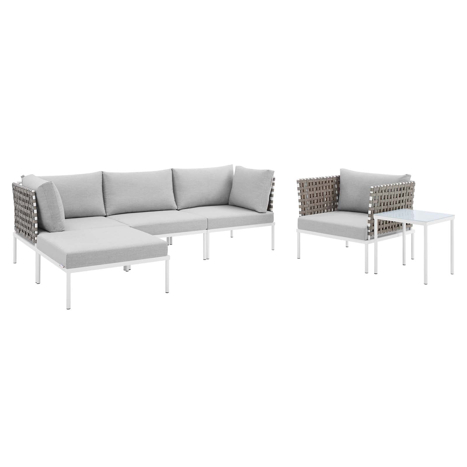 Harmony 6-Piece  Sunbrella® Basket Weave Outdoor Patio Aluminum Seating Set By Modway - EEI-4931 | Outdoor Sofas, Loveseats & Sectionals | Modishstore - 1