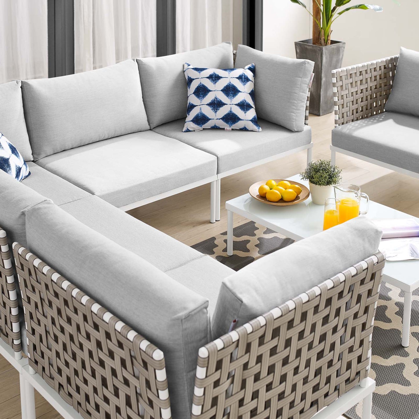 Harmony 7-Piece  Sunbrella® Basket Weave Outdoor Patio Aluminum Sectional Sofa Set By Modway - EEI-4935 | Outdoor Sofas, Loveseats & Sectionals | Modishstore - 8