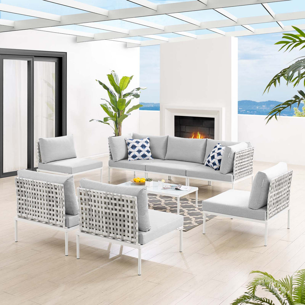 Modway Harmony 8-Piece  Sunbrella® Basket Weave Outdoor Patio Aluminum Sectional Sofa Set - EEI-4938 | Outdoor Sofas, Loveseats & Sectionals | Modishstore - 1
