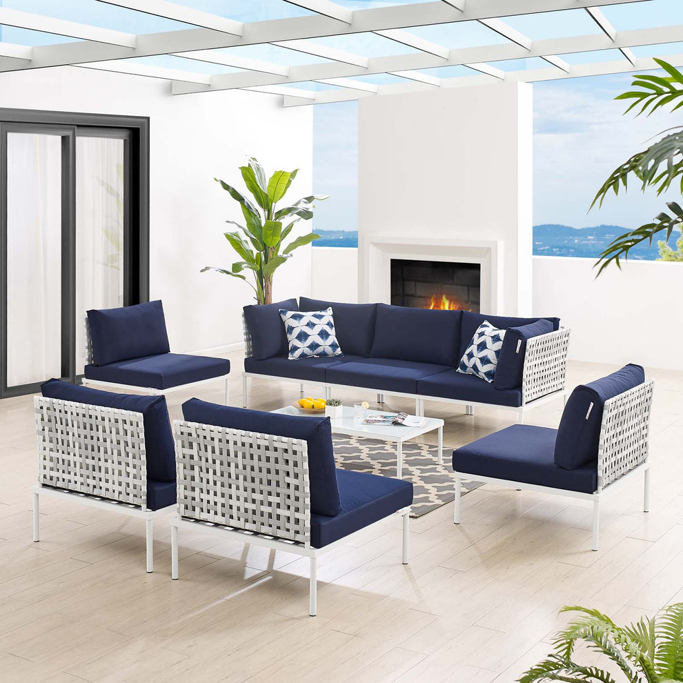 Modway Harmony 8-Piece  Sunbrella® Basket Weave Outdoor Patio Aluminum Sectional Sofa Set - EEI-4938 | Outdoor Sofas, Loveseats & Sectionals | Modishstore - 5
