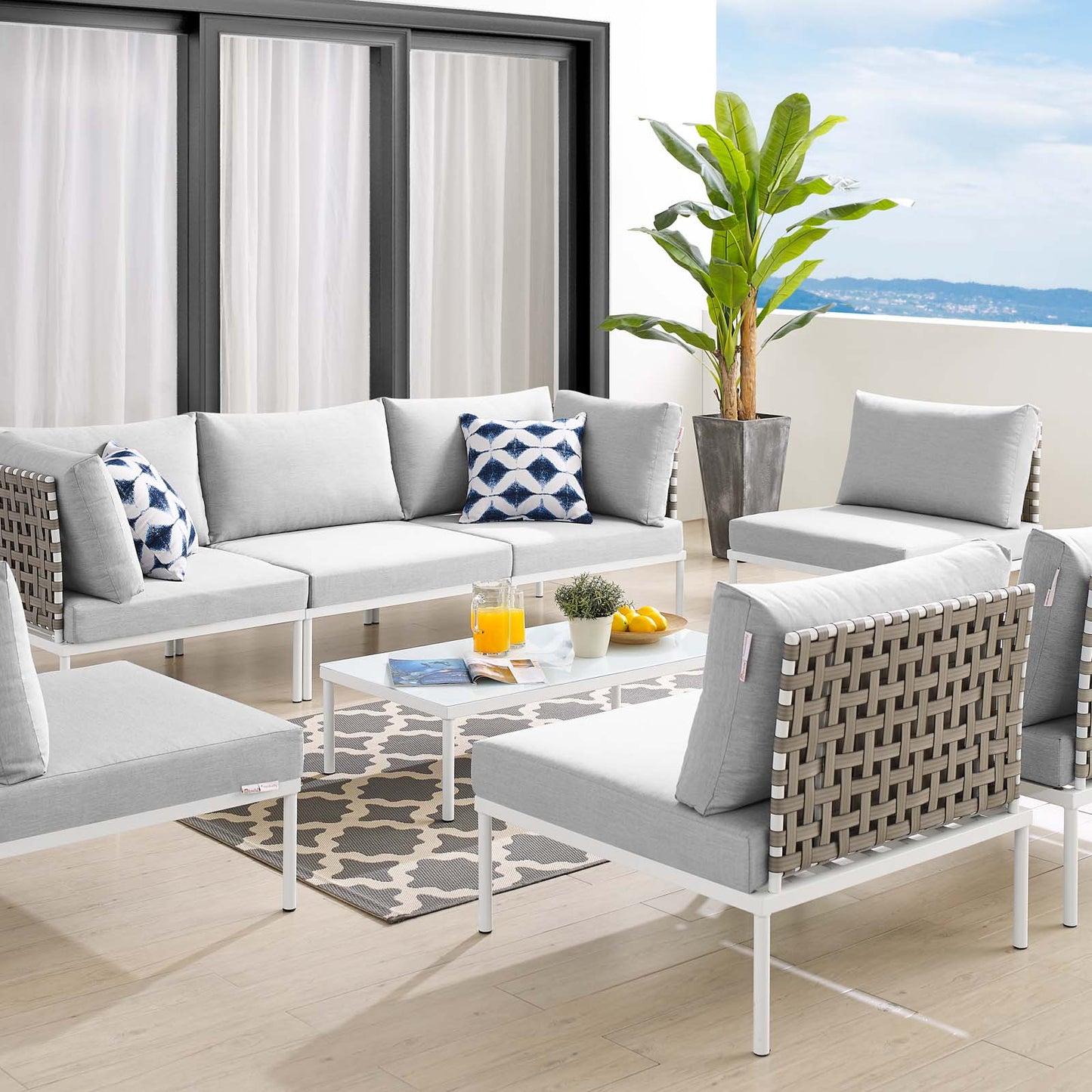 Harmony 8-Piece  Sunbrella® Basket Weave Outdoor Patio Aluminum Sectional Sofa Set By Modway - EEI-4939 | Outdoor Sofas, Loveseats & Sectionals | Modishstore - 5