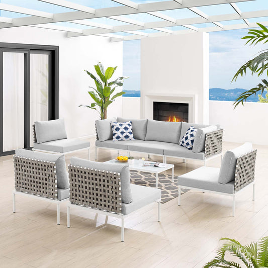 Harmony 8-Piece  Sunbrella® Basket Weave Outdoor Patio Aluminum Sectional Sofa Set By Modway - EEI-4939 | Outdoor Sofas, Loveseats & Sectionals | Modishstore - 1