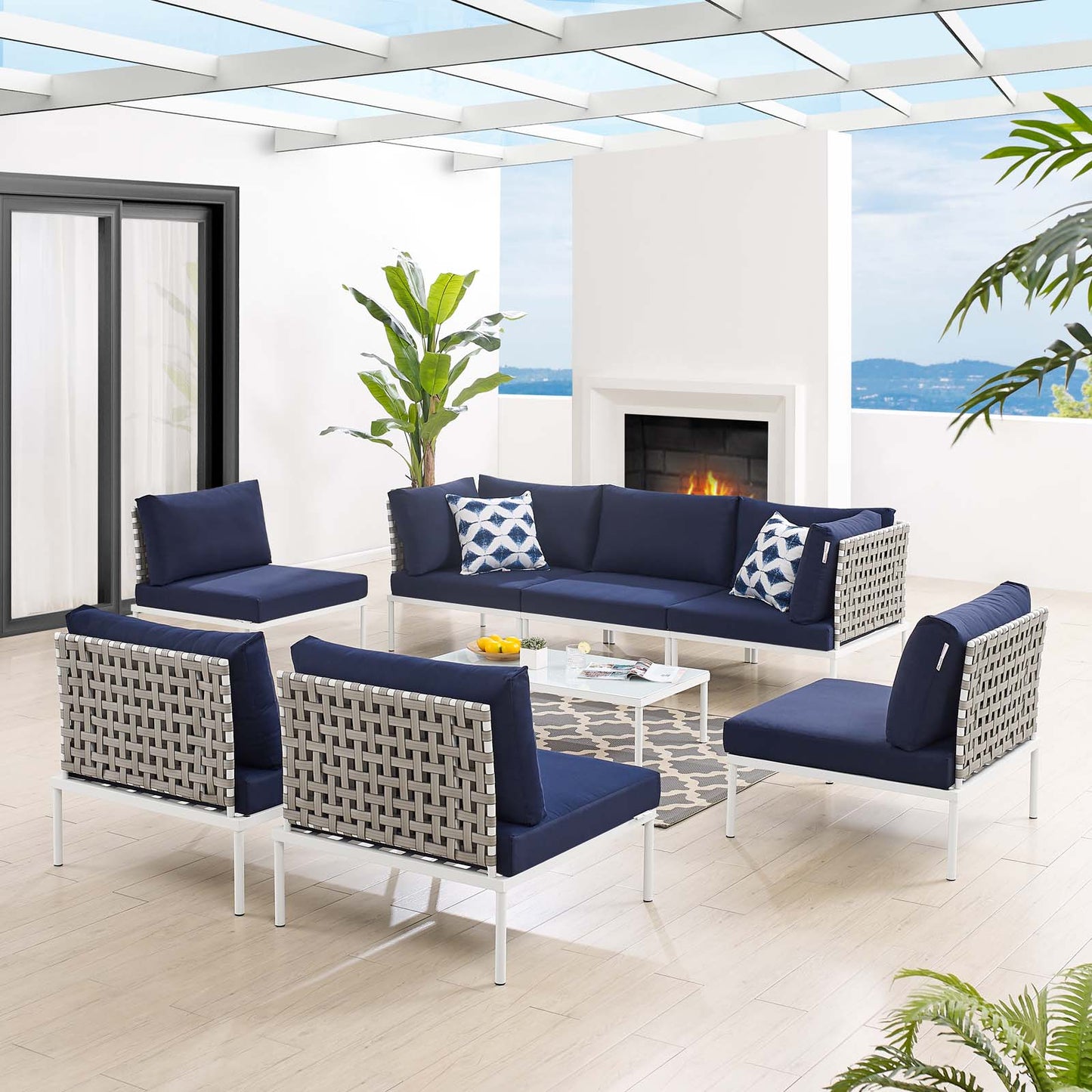 Harmony 8-Piece  Sunbrella® Basket Weave Outdoor Patio Aluminum Sectional Sofa Set By Modway - EEI-4939 | Outdoor Sofas, Loveseats & Sectionals | Modishstore - 17
