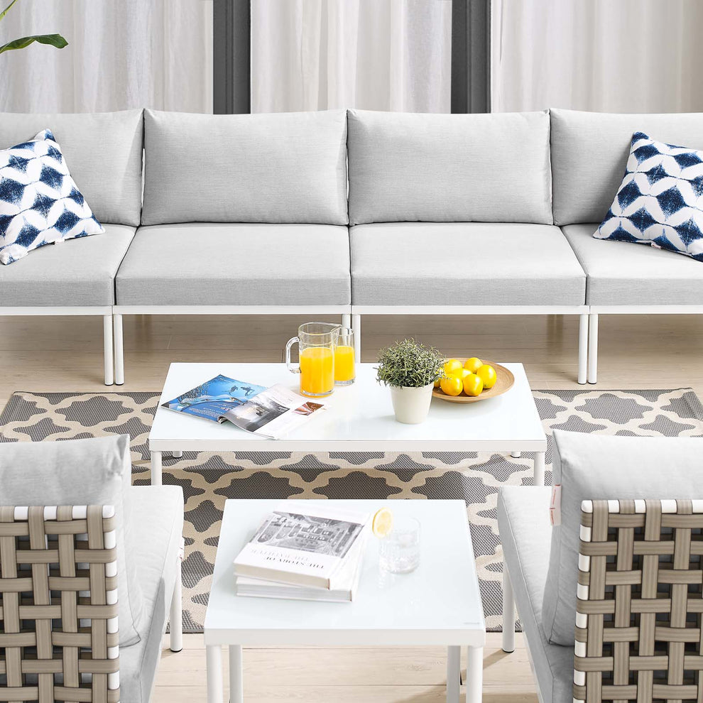 Harmony 8-Piece  Sunbrella® Basket Weave Outdoor Patio Aluminum Sectional Sofa Set By Modway - EEI-4943 | Outdoor Sofas, Loveseats & Sectionals | Modishstore - 8