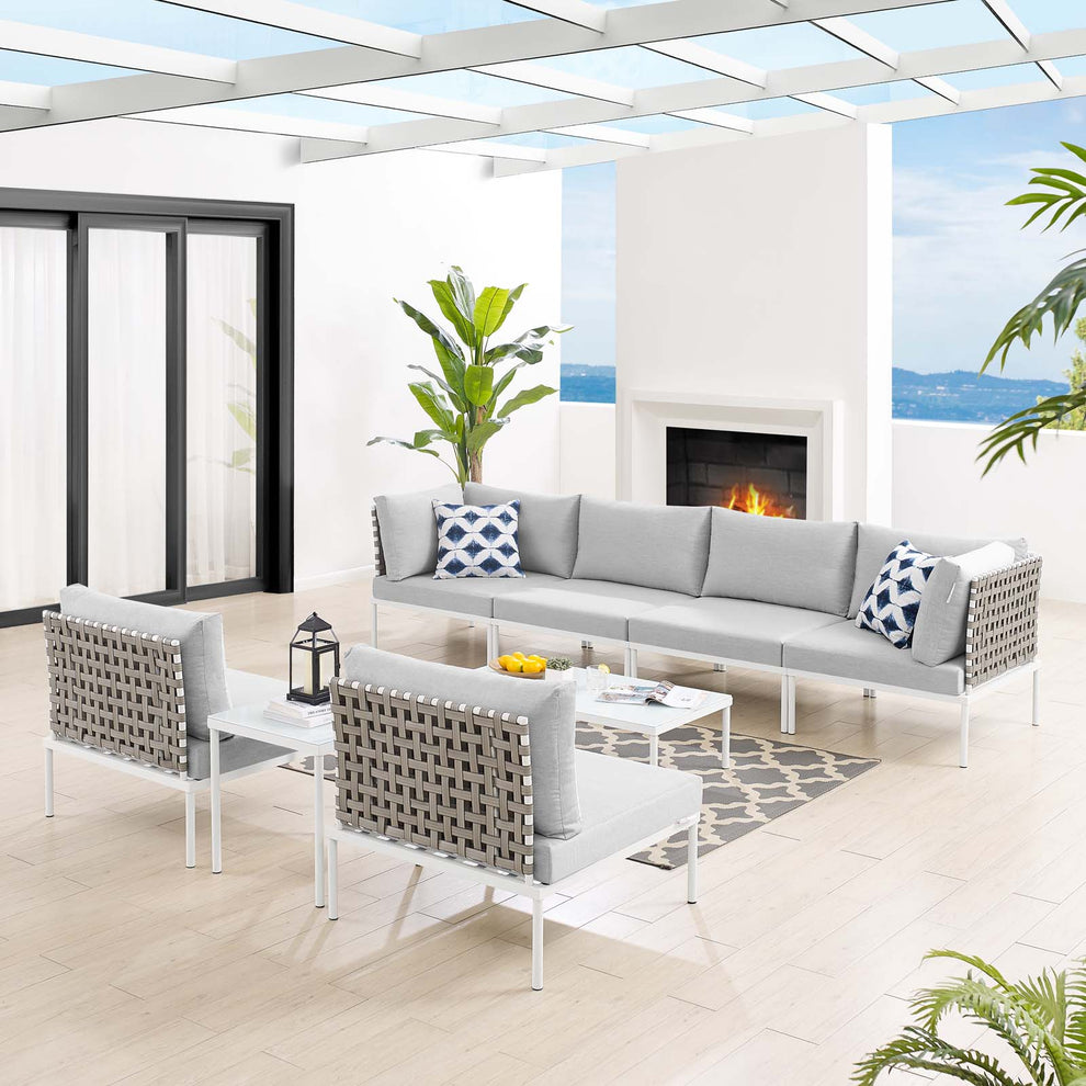 Harmony 8-Piece  Sunbrella® Basket Weave Outdoor Patio Aluminum Sectional Sofa Set By Modway - EEI-4943 | Outdoor Sofas, Loveseats & Sectionals | Modishstore - 1
