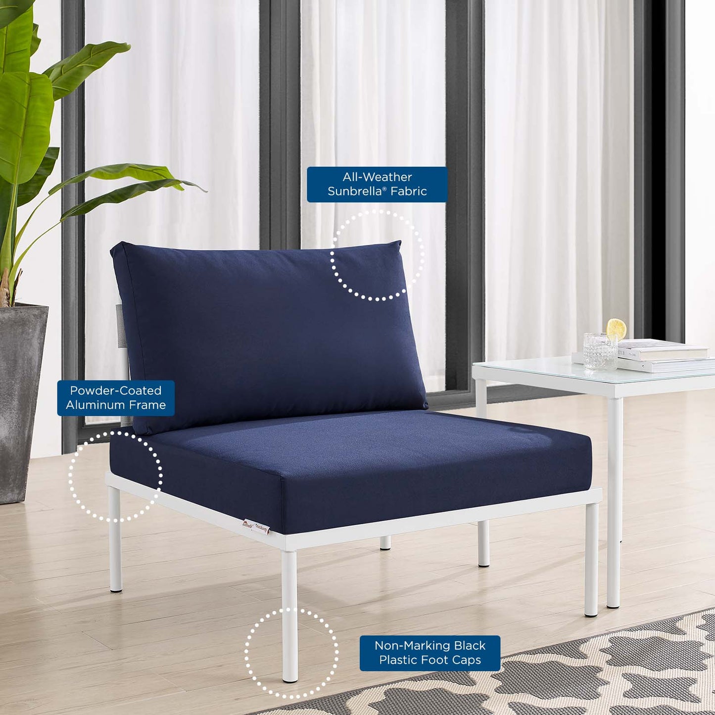 Harmony Sunbrella® Outdoor Patio Aluminum Armless Chair By Modway - EEI-4960 | Outdoor Chairs | Modishstore - 14