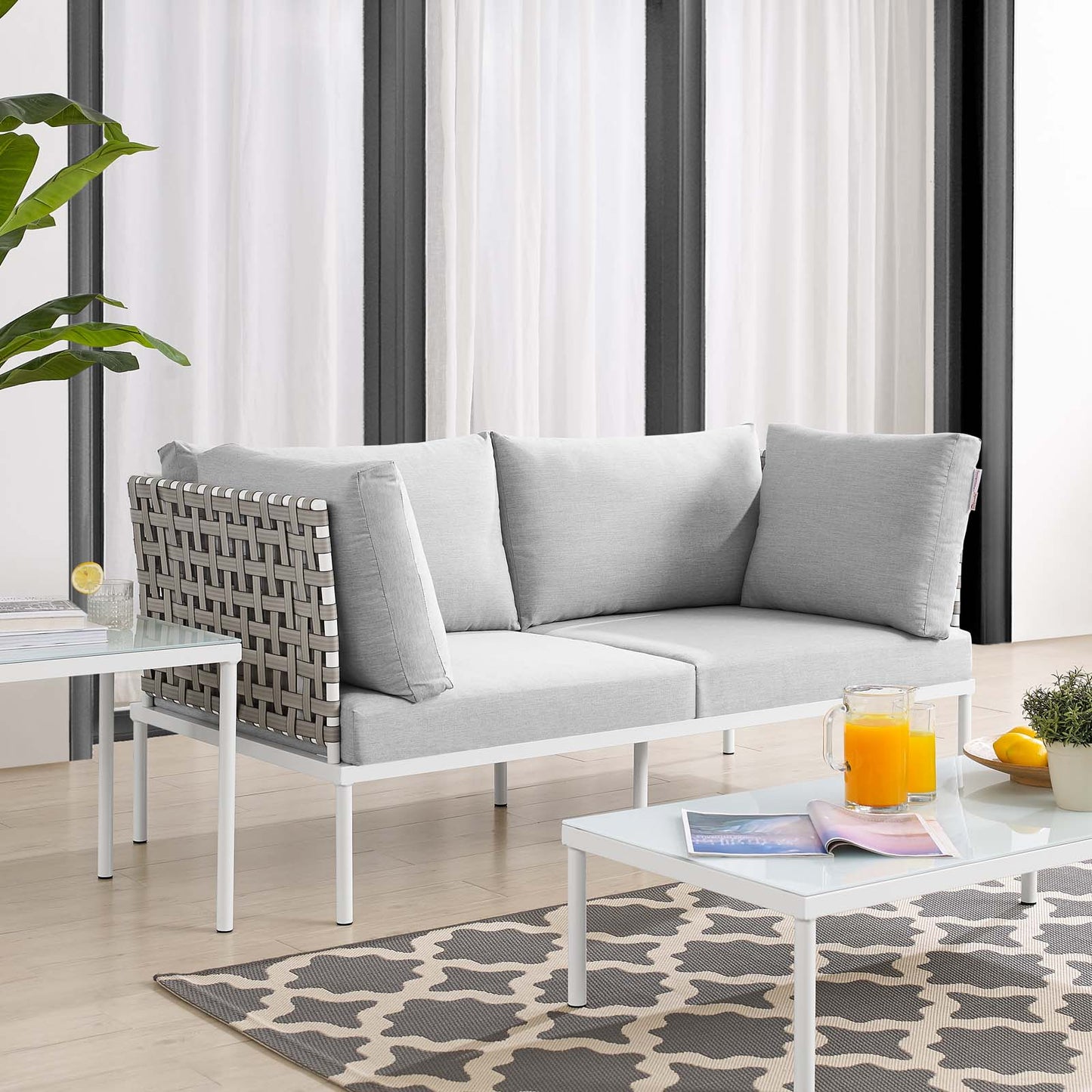 Harmony Sunbrella® Basket Weave Outdoor Patio Aluminum Loveseat By Modway - EEI-4962 | Outdoor Sofas, Loveseats & Sectionals | Modishstore - 1