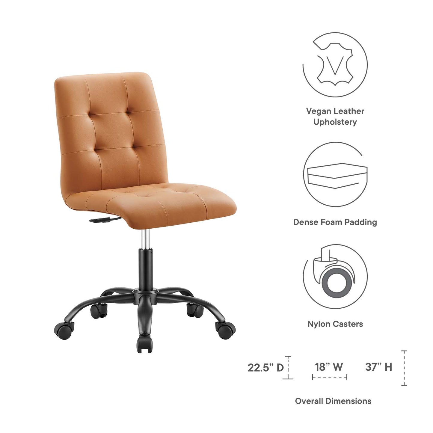 Prim Armless Vegan Leather Office Chair By Modway - EEI-4975 | Office Chairs | Modishstore - 15