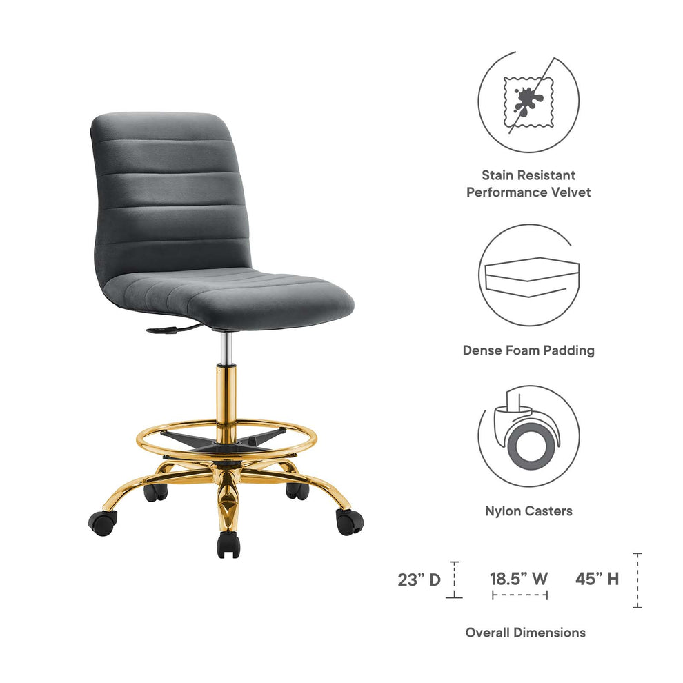 Ripple Armless Performance Velvet Drafting Chair By Modway - EEI-4976 | Office Chairs | Modishstore - 23