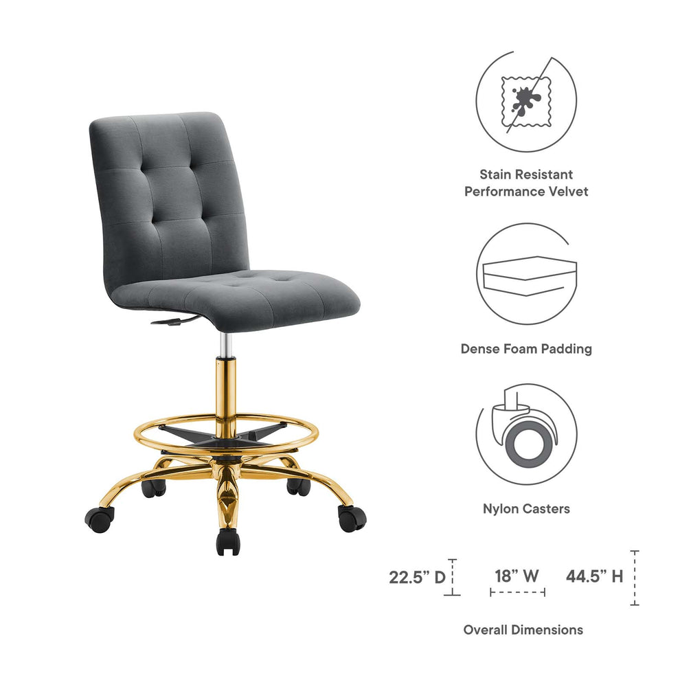 Prim Armless Performance Velvet Drafting Chair By Modway - EEI-4977 | Office Chairs | Modishstore - 23