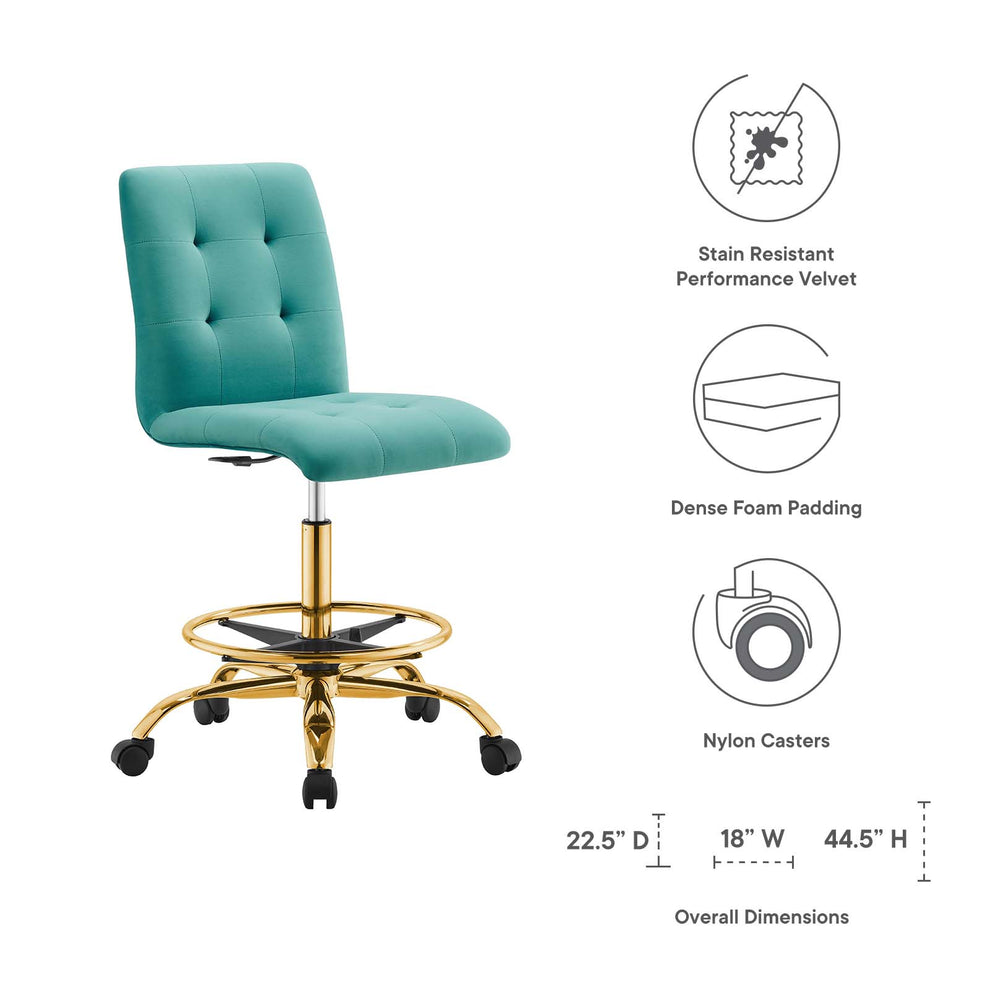 Prim Armless Performance Velvet Drafting Chair By Modway - EEI-4977 | Office Chairs | Modishstore - 47