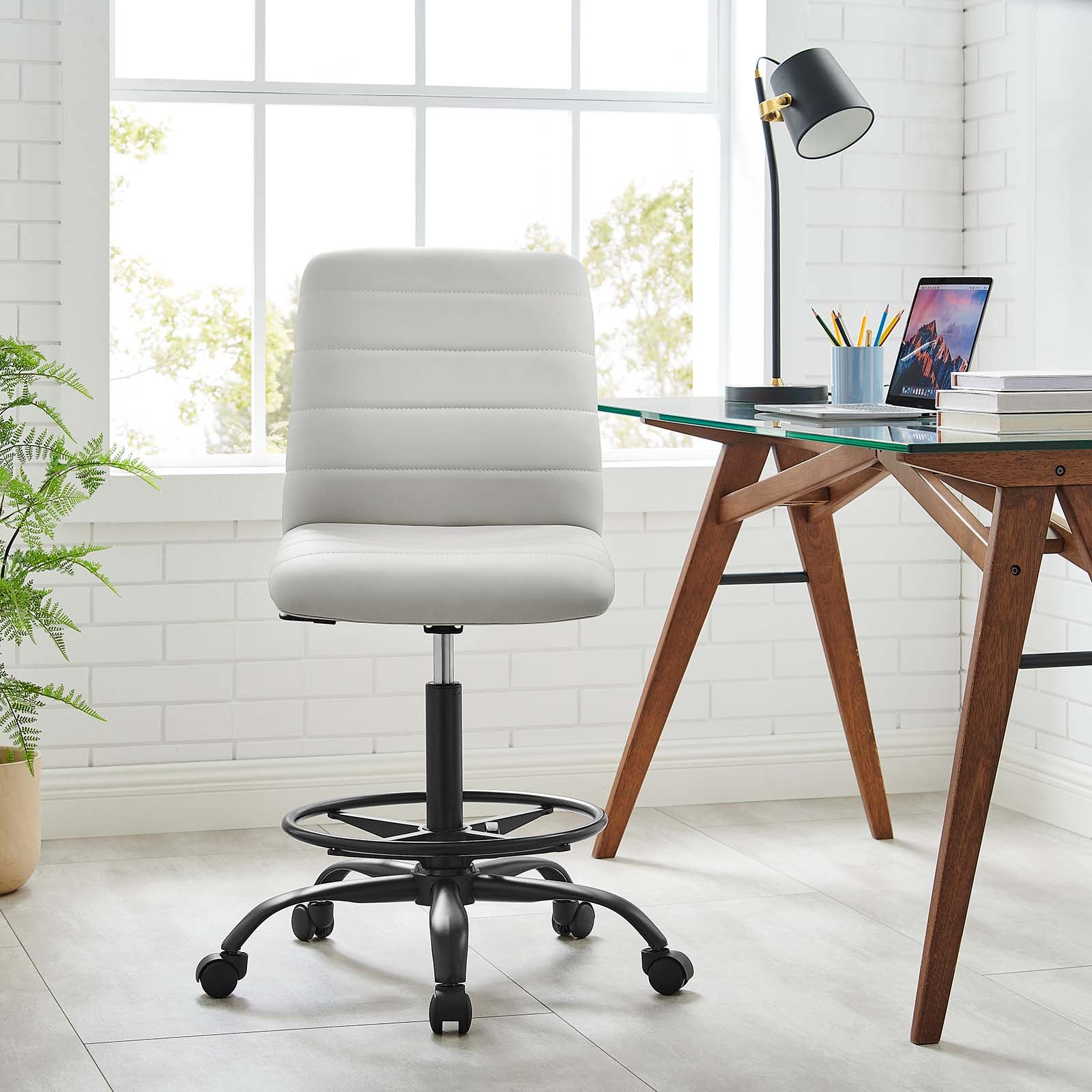 Ripple Armless Vegan Leather Drafting Chair By Modway - EEI-4978 | Office Chairs | Modishstore - 1
