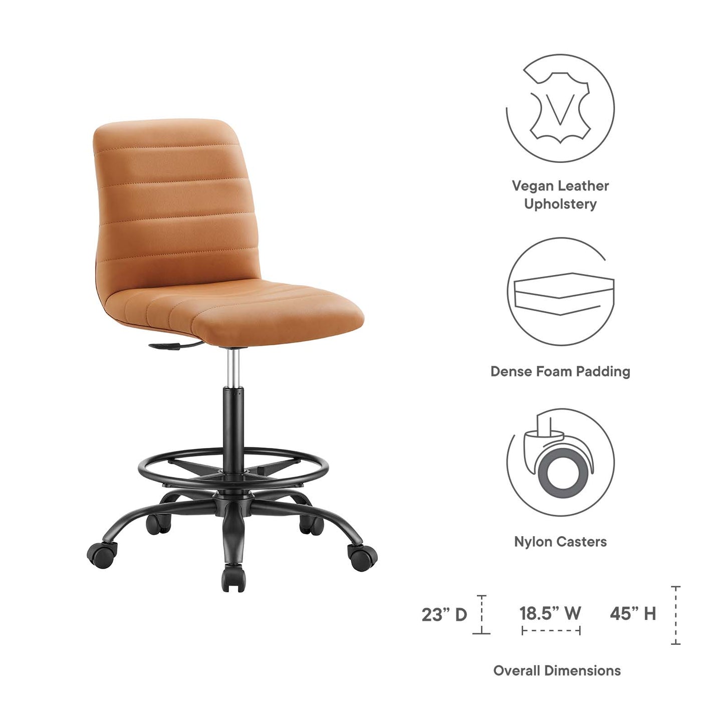 Ripple Armless Vegan Leather Drafting Chair By Modway - EEI-4978 | Office Chairs | Modishstore - 15