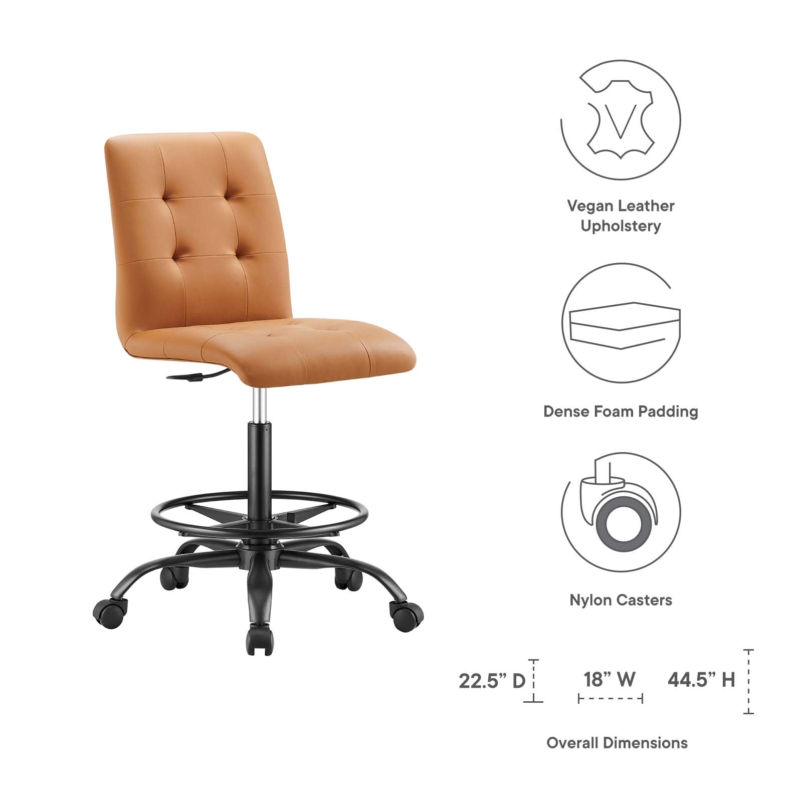 Prim Armless Vegan Leather Drafting Chair By Modway - EEI-4979 | Office Chairs | Modishstore - 15