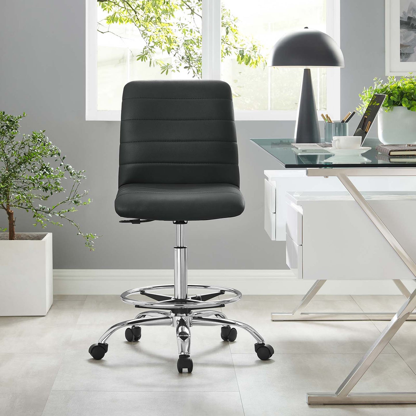 Ripple Armless Vegan Leather Drafting Chair By Modway - EEI-4980 | Office Chairs | Modishstore - 1