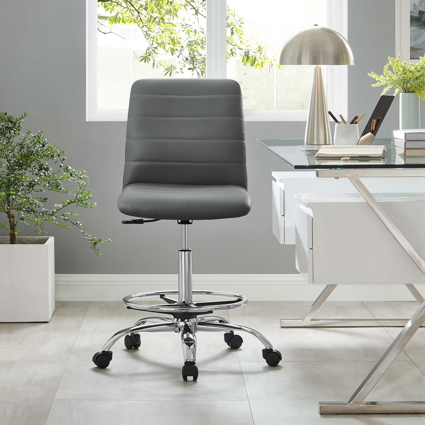Ripple Armless Vegan Leather Drafting Chair By Modway - EEI-4980 | Office Chairs | Modishstore - 16