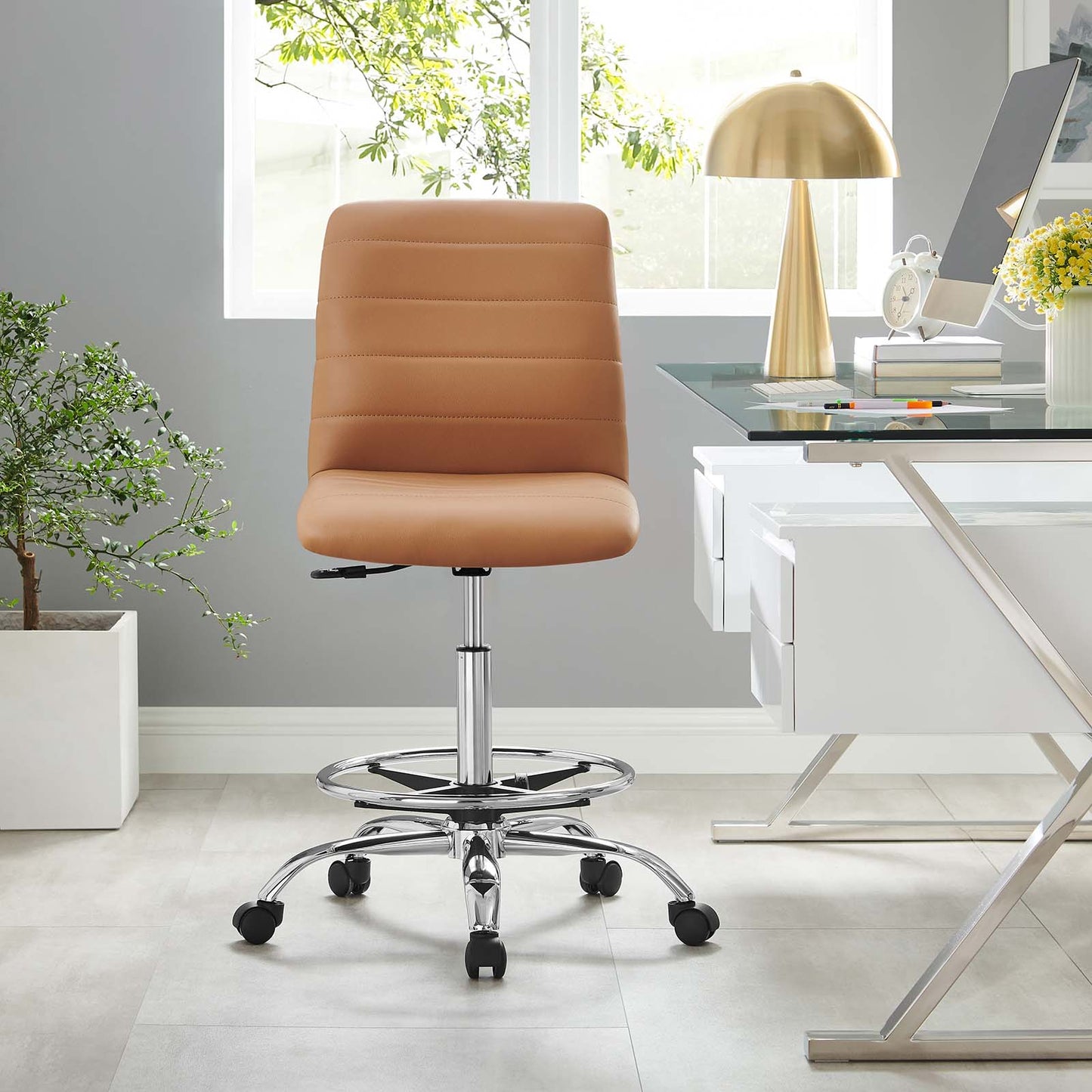 Ripple Armless Vegan Leather Drafting Chair By Modway - EEI-4980 | Office Chairs | Modishstore - 32