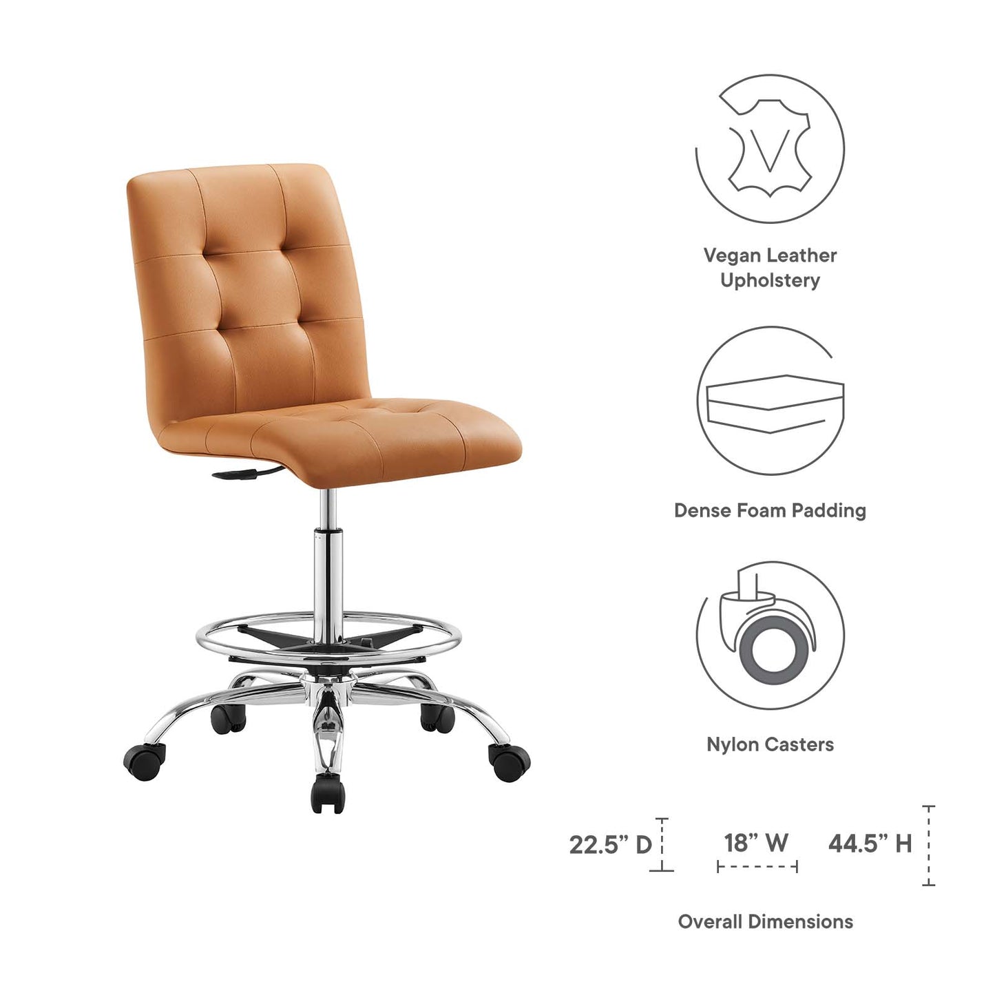 Prim Armless Vegan Leather Drafting Chair By Modway - EEI-4981 | Office Chairs | Modishstore - 31