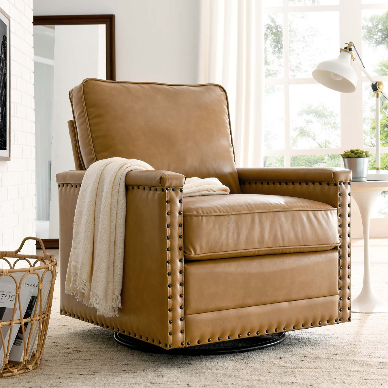 Modway Ashton Vegan Leather Swivel Chair EEI4993 Tan Modish Store