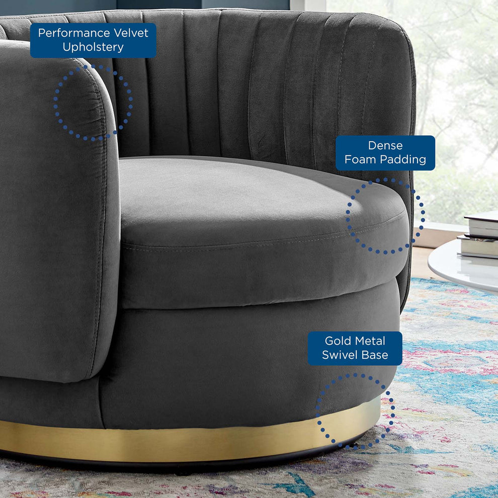 Embrace Tufted Performance Velvet Performance Velvet Swivel Chair By Modway - EEI-4997 | Armchairs | Modishstore - 7