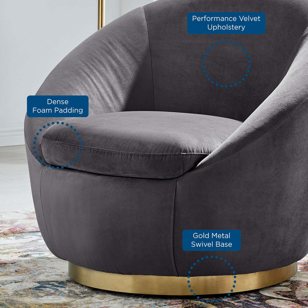 Buttercup Performance Velvet Performance Velvet Swivel Chair By Modway - EEI-5005 | Armchairs | Modishstore - 13