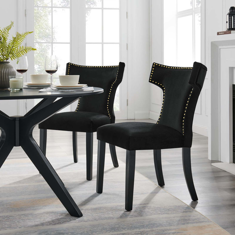 Curve Performance Velvet Dining Chairs - Set of 2 By Modway - EEI-5008 | Dining Chairs | Modishstore - 1
