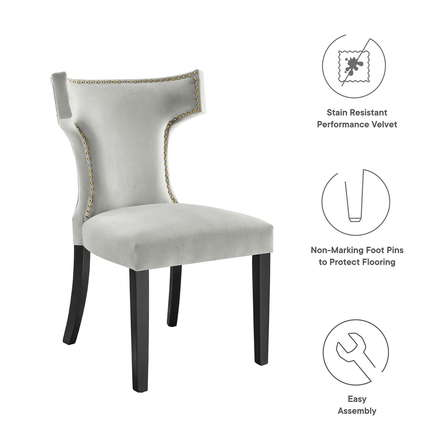 Curve Performance Velvet Dining Chairs - Set of 2 By Modway - EEI-5008 | Dining Chairs | Modishstore - 66