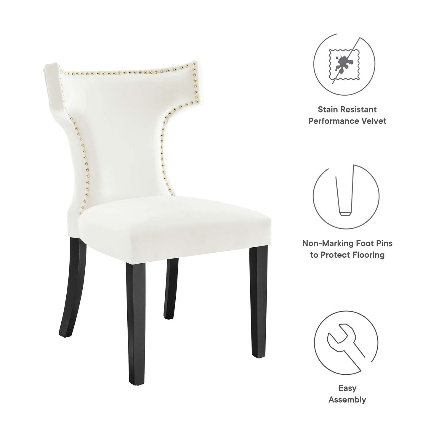 Curve Performance Velvet Dining Chairs - Set of 2 By Modway - EEI-5008 | Dining Chairs | Modishstore - 70
