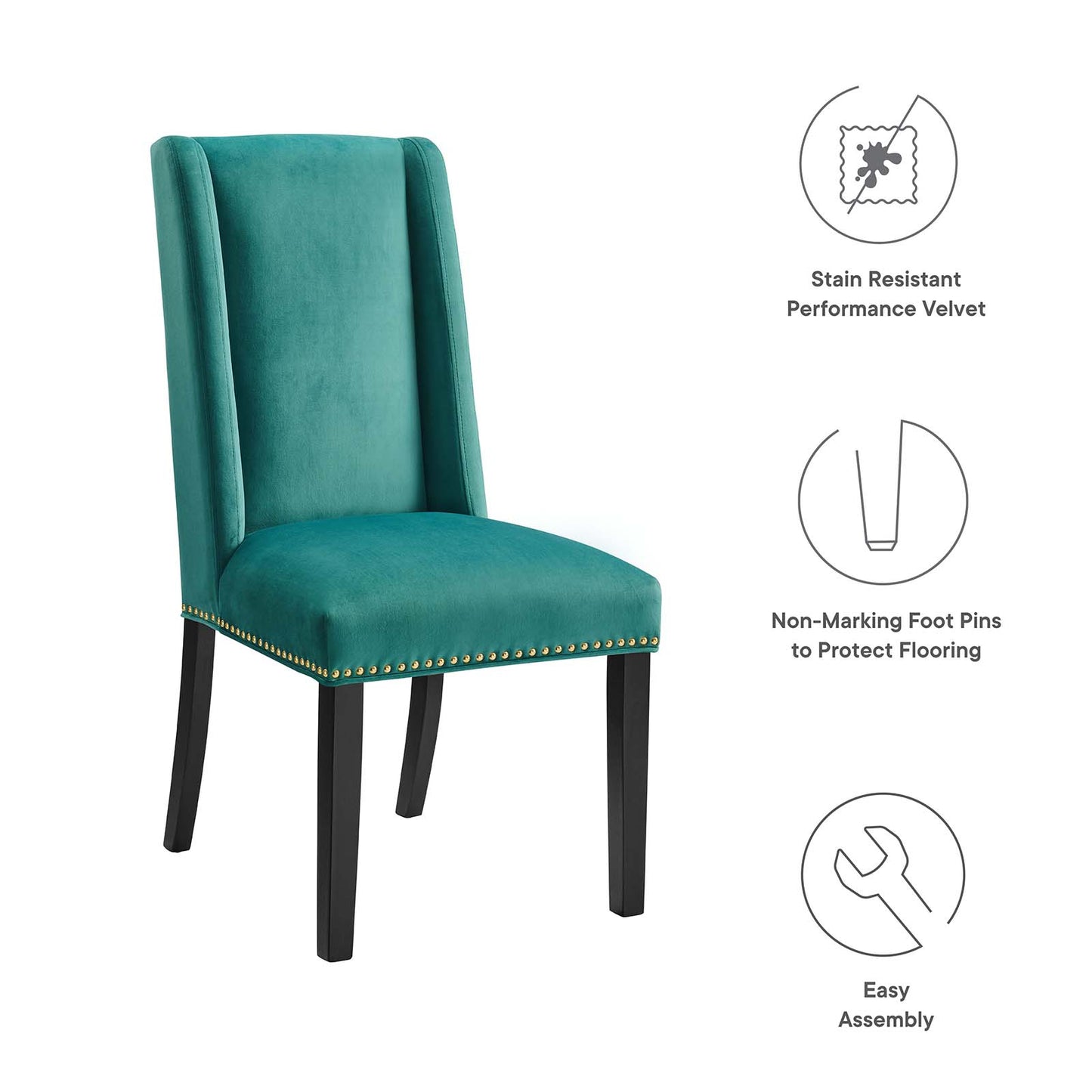 Baron Performance Velvet Dining Chairs - Set of 2 By Modway - EEI-5012 | Dining Chairs | Modishstore - 85