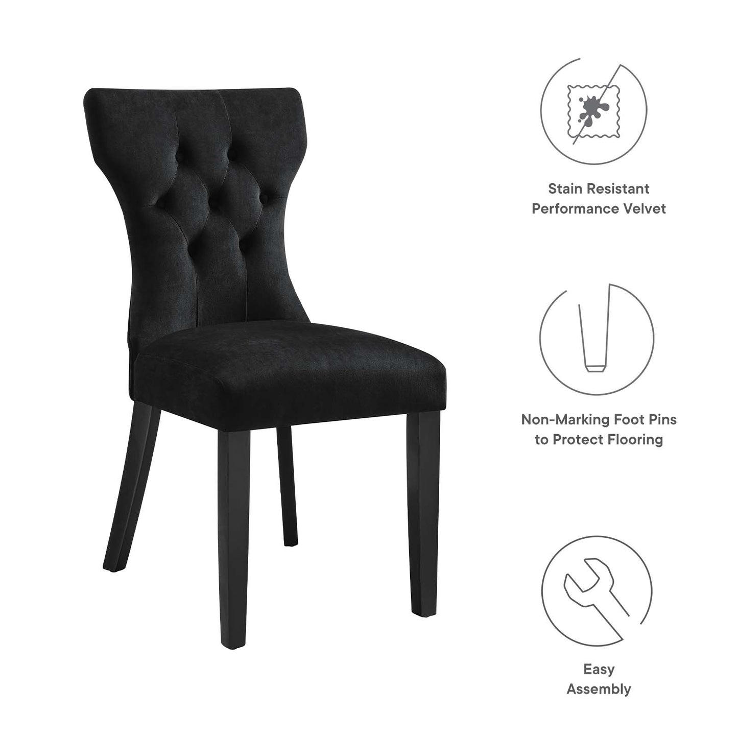 Silhouette Performance Velvet Dining Chairs - Set of 2 By Modway - EEI-5014 | Dining Chairs | Modishstore - 7