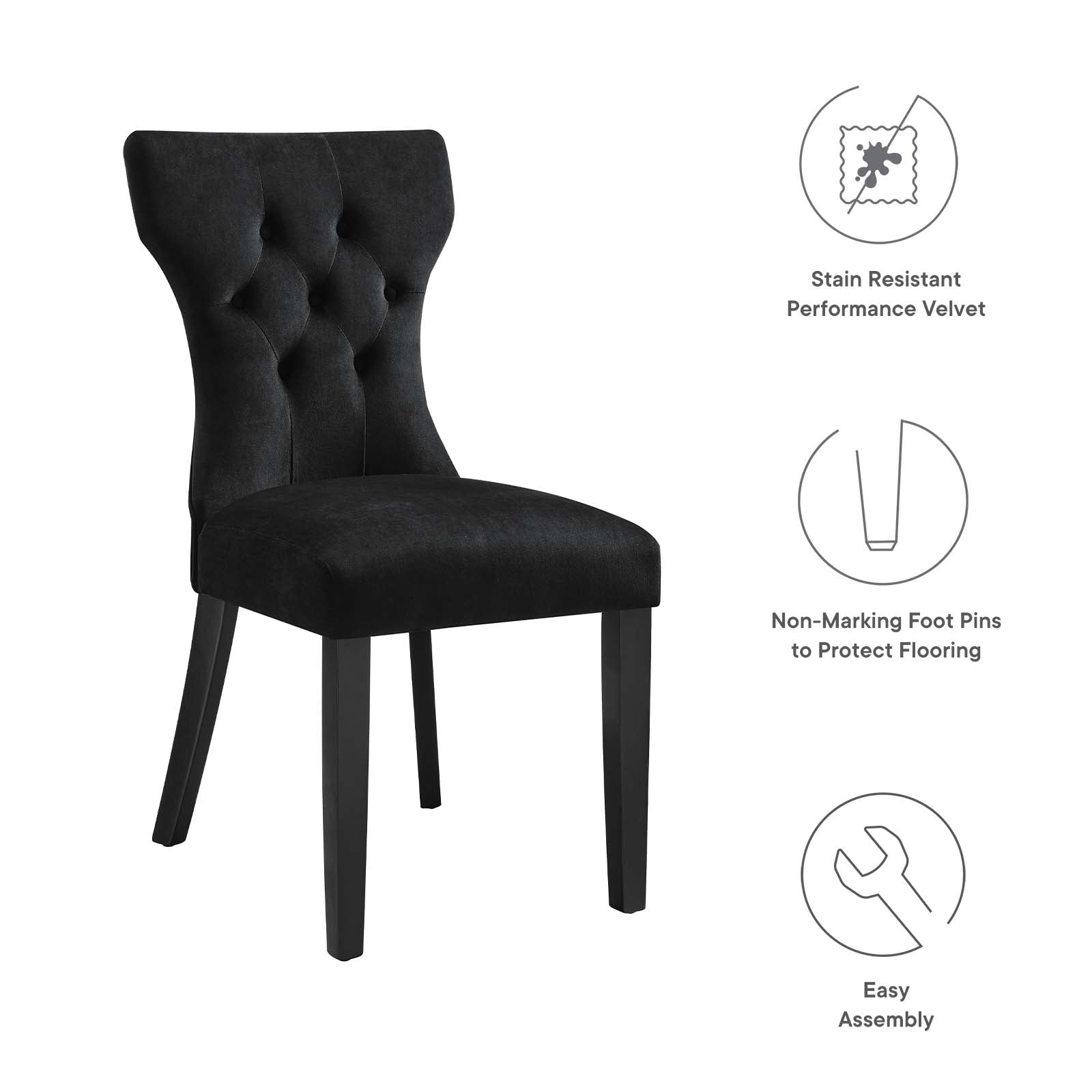 Silhouette Performance Velvet Dining Chairs - Set of 2 By Modway - EEI-5014 | Dining Chairs | Modishstore - 7