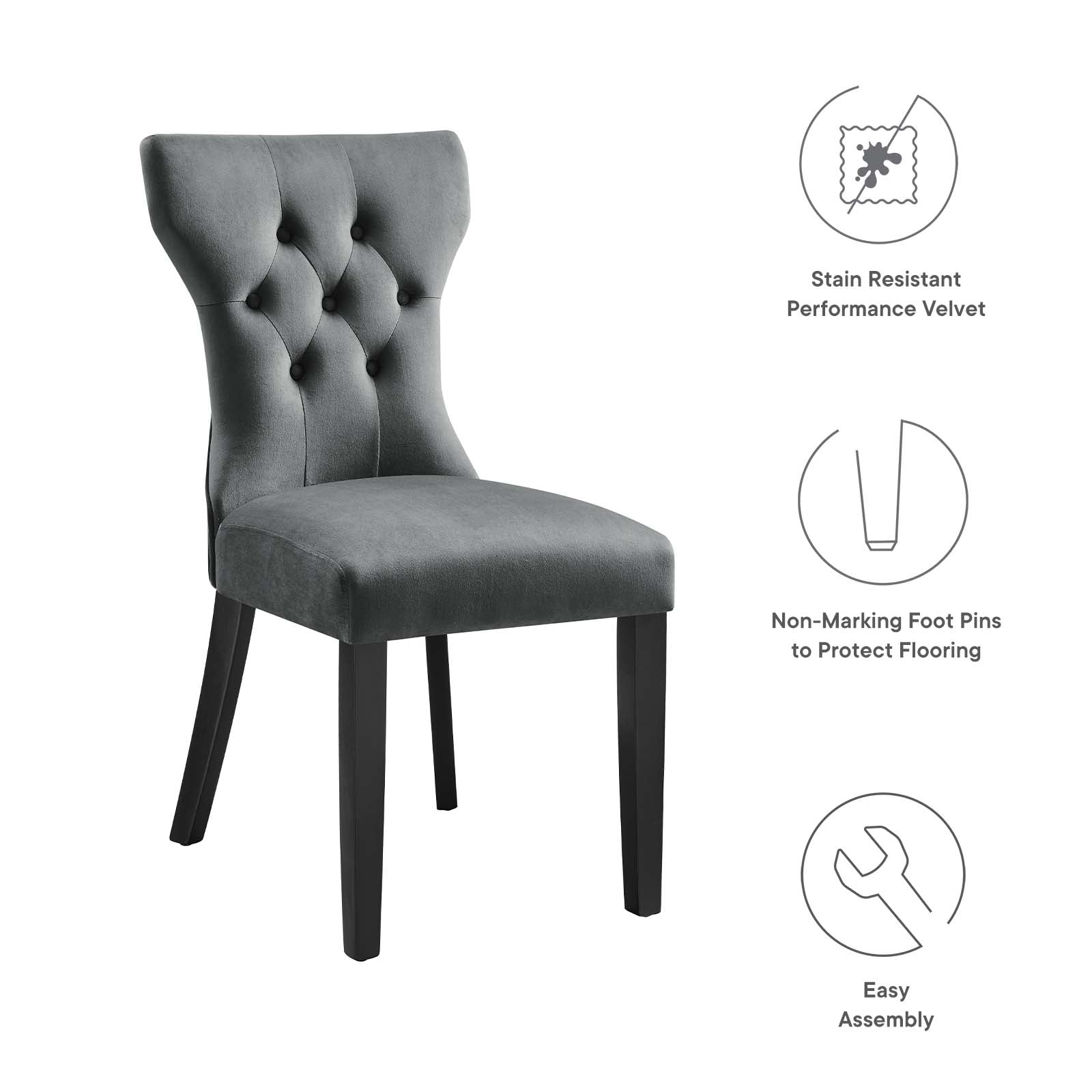 Silhouette Performance Velvet Dining Chairs - Set of 2 By Modway - EEI-5014 | Dining Chairs | Modishstore - 46