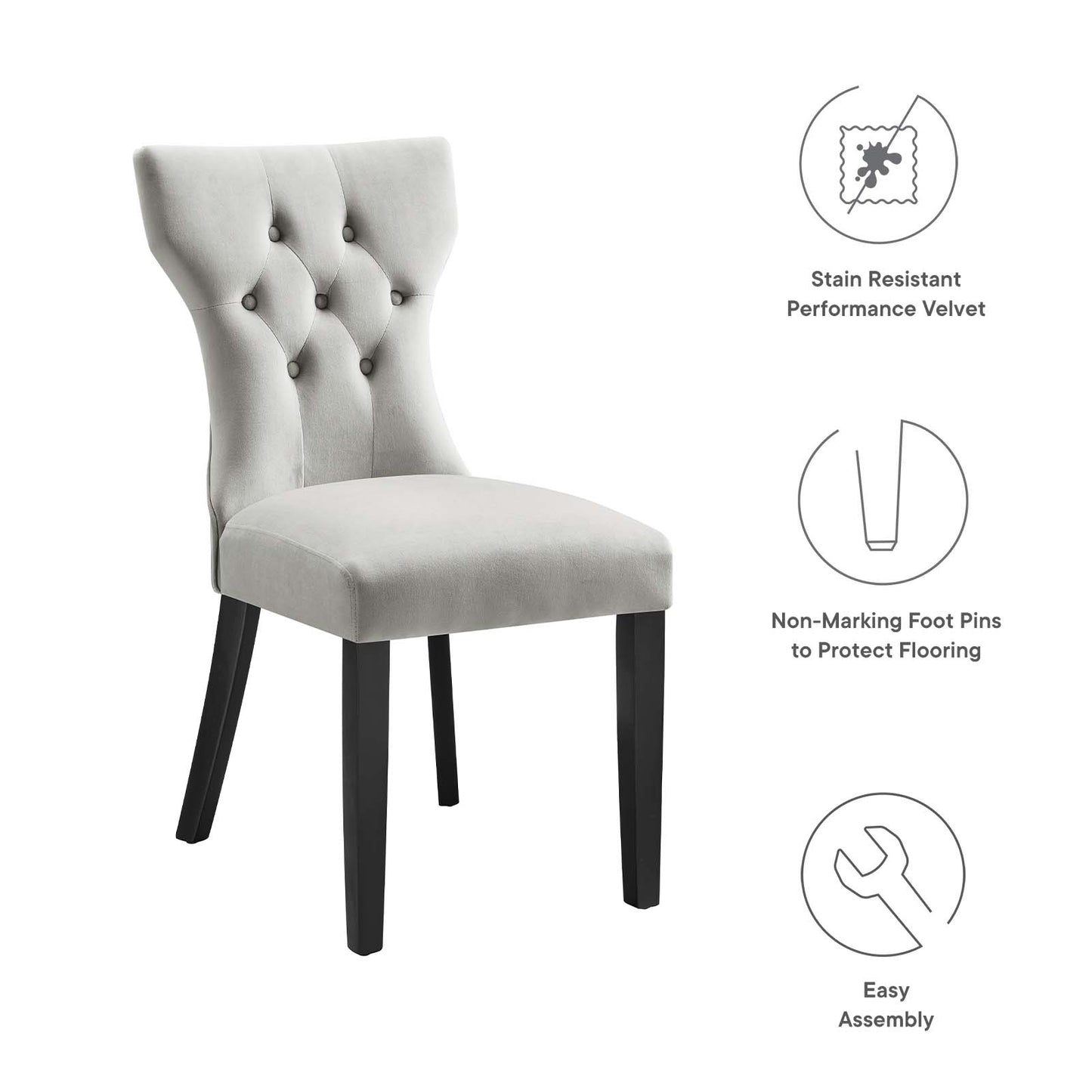 Silhouette Performance Velvet Dining Chairs - Set of 2 By Modway - EEI-5014 | Dining Chairs | Modishstore - 54