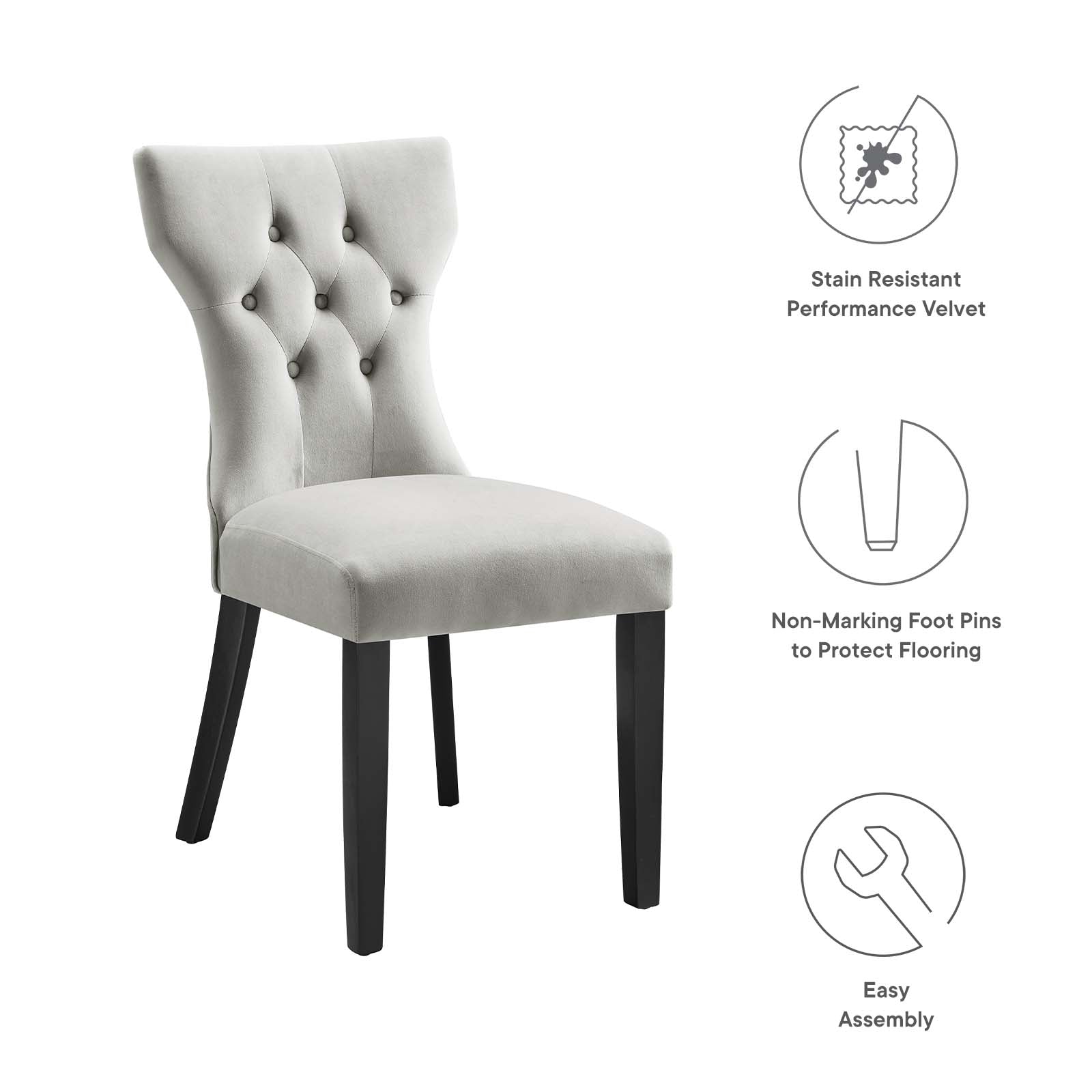 Silhouette Performance Velvet Dining Chairs - Set of 2 By Modway - EEI-5014 | Dining Chairs | Modishstore - 54