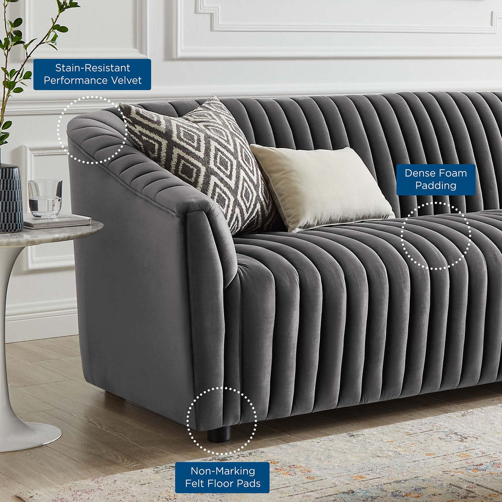 Announce Performance Velvet Channel Tufted Sofa By Modway - EEI-5053 | Sofas | Modishstore - 8