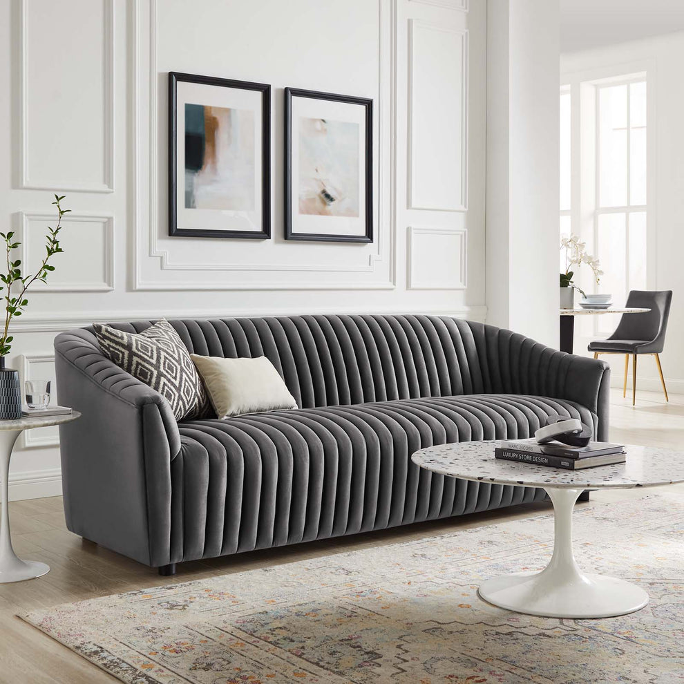Announce Performance Velvet Channel Tufted Sofa By Modway - EEI-5053 | Sofas | Modishstore - 1