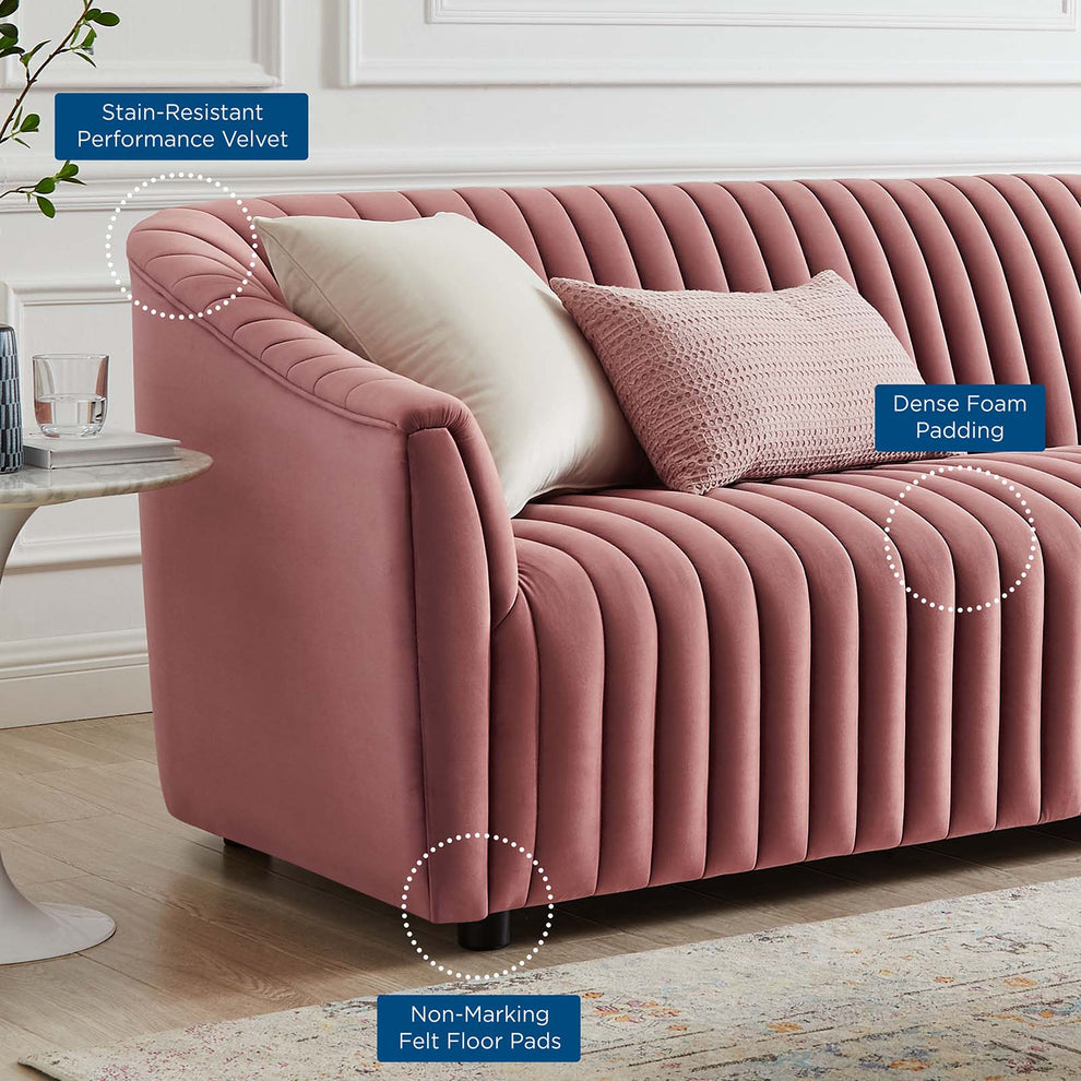 Announce Performance Velvet Channel Tufted Sofa By Modway - EEI-5053 | Sofas | Modishstore - 14