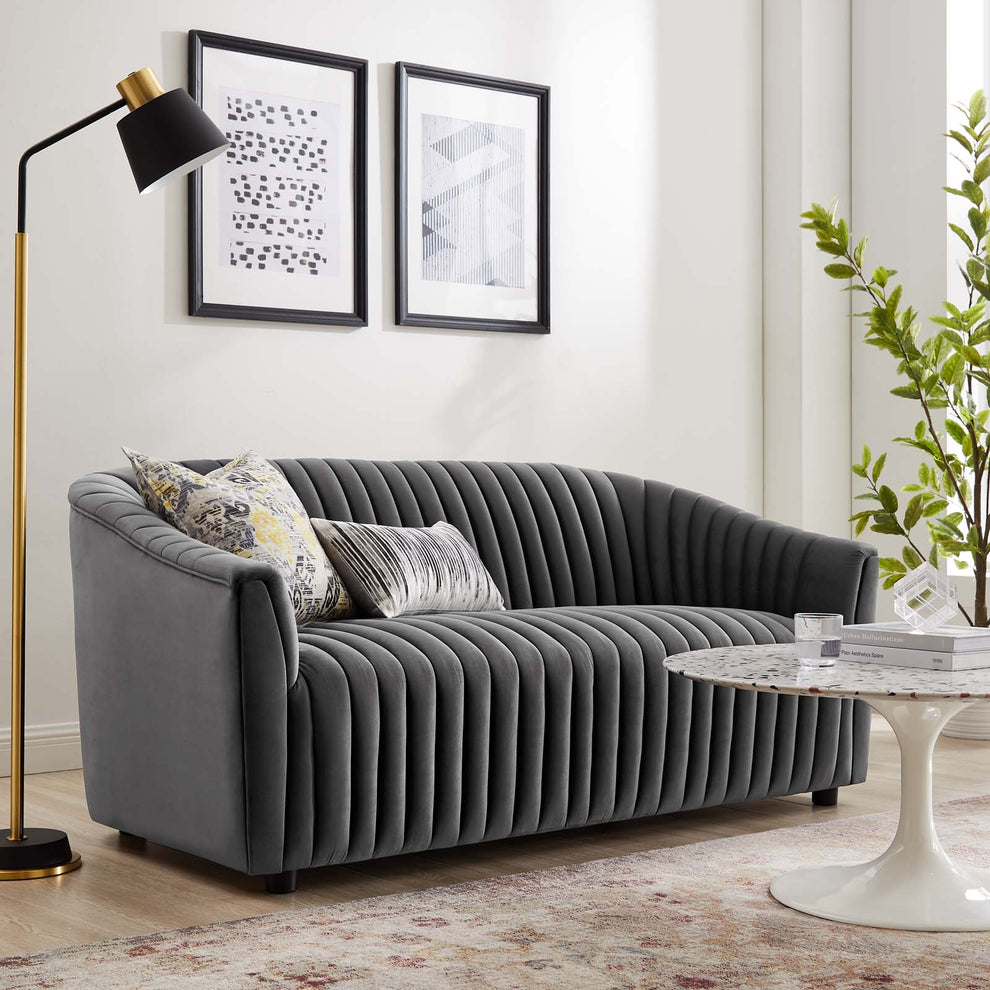 Announce Performance Velvet Channel Tufted Loveseat By Modway - EEI-5054 | Loveseats | Modishstore - 1