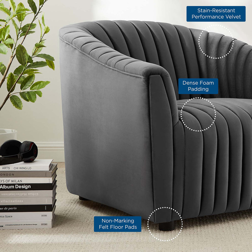 Announce Performance Velvet Channel Tufted Armchair By Modway - EEI-5055 | Armchairs | Modishstore - 8